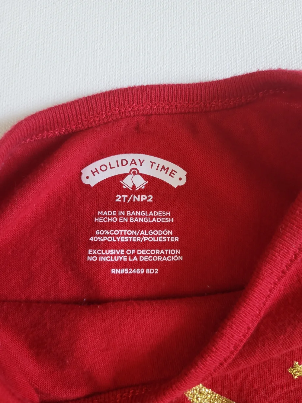 Holiday Time Red Long-Sleeve Top with Gold Reindeer and Green Bow